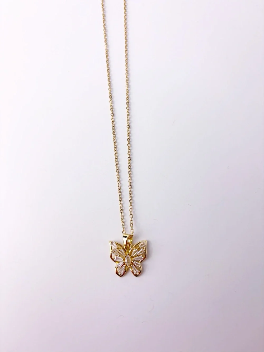 Gold Butterfly Necklace Stainless Steel | Cubic Zirconia Diamonds